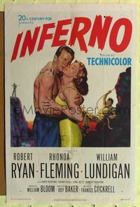 2m490 INFERNO 1sh '53 Robert Ryan & sexy Rhonda Fleming embracing!