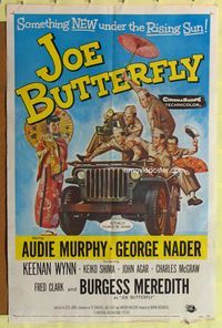 2m509 JOE BUTTERFLY 1sh '57 great artwork of Audie Murphy & soldiers flirting with girl in Japan!