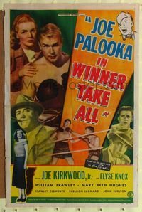 2m510 JOE PALOOKA IN WINNER TAKE ALL 1sh '48 Joe Kirkwood, Jr., Elyse Knox, boxing!