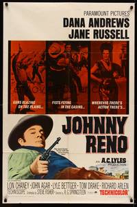 2m512 JOHNNY RENO 1sh '66 Dana Andrews, Jane Russell, wherever there's action, there's Johnny Reno