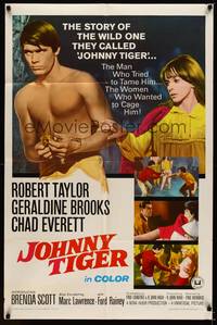 2m513 JOHNNY TIGER 1sh '66 shirtless Robert Taylor, pretty Geraldine Brooks!