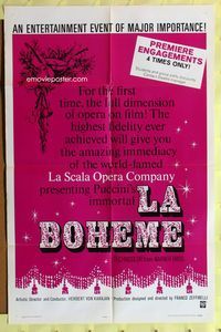 2m525 LA BOHEME 1sh '65 Franco Zeffirelli, Puccini, Mirella Freni, classic opera!