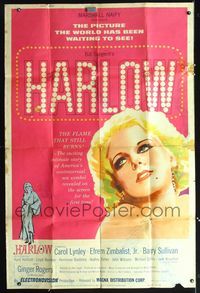 2t424 HARLOW 40x60 '65 great artwork of Carol Lynley as The Blonde Bombshell!