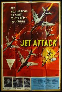 2t427 JET ATTACK 40x60 '58 cool artwork of Korean War military fighter jets in formation!