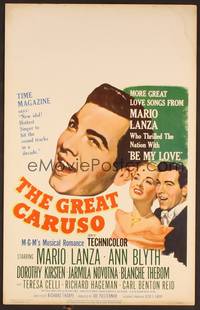 2t180 GREAT CARUSO WC '51 huge close up headshot of Mario Lanza & with pretty Ann Blyth!