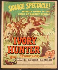 2t212 IVORY HUNTER WC '52 cool art of hunters pointing guns at stampeding of African elephants!