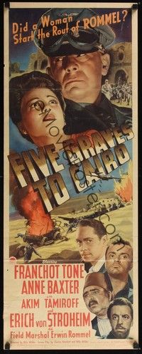 3g129 FIVE GRAVES TO CAIRO insert '43 Billy Wilder, c/u of Nazi Erich von Stroheim & Anne Baxter!