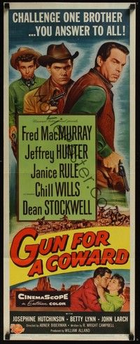 3g162 GUN FOR A COWARD insert '56 art of cowboys Fred MacMurray, Jeffrey Hunter & Dean Stockwell!