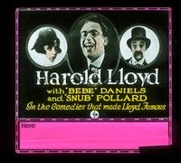 3h167 HAROLD LLOYD glass slide '20s great portrait with Bebe Daniels & Snub Pollard!