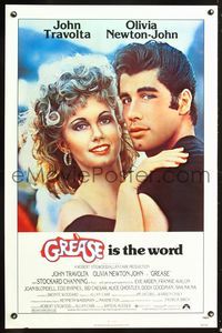 3k208 GREASE 1sh '78 close up of John Travolta & Olivia Newton-John in a most classic musical!