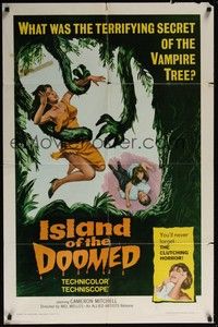 3t467 ISLAND OF THE DOOMED 1sh '66 Cameron Mitchell, art of wacky vampire tree & sexy girl!