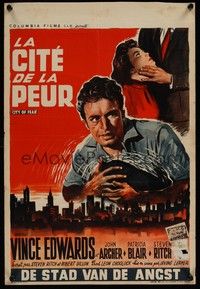 3x289 CITY OF FEAR Belgian '59 artwork of crazy Vince Edwards, Patricia Blair!