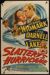 4d793 SLATTERY'S HURRICANE  1sh '49 art of sexy Veronica Lake, Linda Darnell & Richard Widmark!