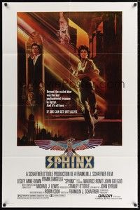 4d814 SPHINX  1sh '81 cool artwork of Frank Langella & Lesley Anne-Down by Bob Peak!