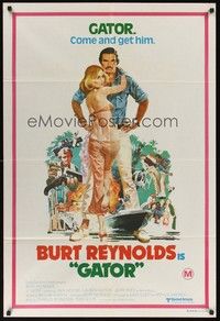 4e535 GATOR Aust 1sh '76 art of Burt Reynolds & Lauren Hutton by McGinnis, White Lightning sequel!