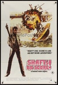 4e551 SHAFT'S BIG SCORE Aust 1sh '72 great art of Richard Roundtree with big gun by John Solie!