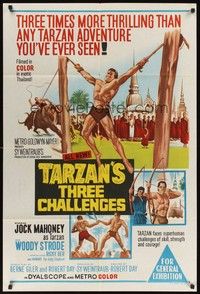 4e555 TARZAN'S THREE CHALLENGES Aust 1sh '63 Edgar Rice Burroughs, artwork of bound Jock Mahoney!