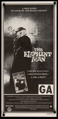 4e683 ELEPHANT MAN Aust daybill '80 John Hurt is not an animal, Anthony Hopkins, David Lynch!