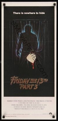 4e708 FRIDAY THE 13th PART 3 - 3D Aust daybill '82 sequel, art of Jason stabbing through shower!