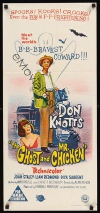 4e715 GHOST & MR. CHICKEN Aust daybill '65 scared Don Knotts fighting spooks, kooks, and crooks!