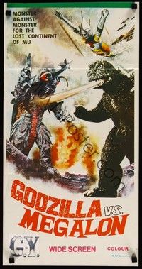 4e723 GODZILLA VS. MEGALON Aust daybill '73 Gojira tai Megaro, Toho, Megalon, Gigan, & Jet Jaguar!