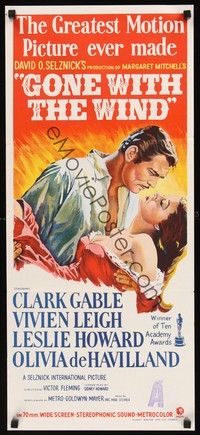 4e725 GONE WITH THE WIND Aust daybill R68 Clark Gable, Vivien Leigh, all-time classic!