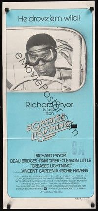 4e727 GREASED LIGHTNING Aust daybill '77 great image of wacky race car driver Richard Pryor!