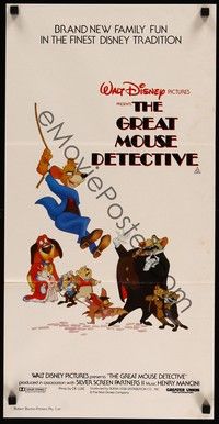 4e728 GREAT MOUSE DETECTIVE Aust daybill '86 Walt Disney's crime-fighting Sherlock Holmes cartoon!