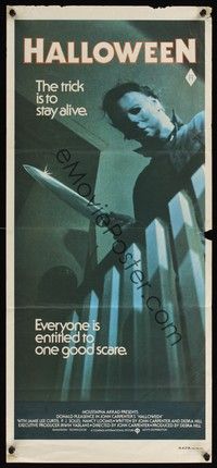 4e731 HALLOWEEN Aust daybill '78 John Carpenter classic, great image, the trick is to stay alive!