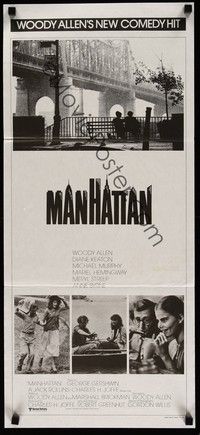 4e811 MANHATTAN Aust daybill '79 classic image of Woody Allen & Diane Keaton by bridge!