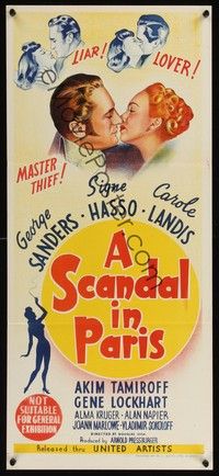 4e908 SCANDAL IN PARIS Aust daybill '46 George Sanders, Signe Hasso, Carole Landis!