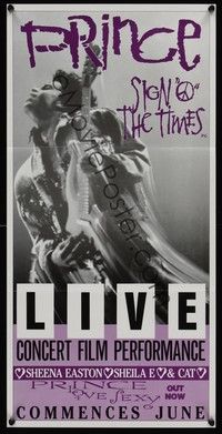 4e919 SIGN 'O' THE TIMES Aust daybill '87 rock and roll concert, great image of Prince with guitar!