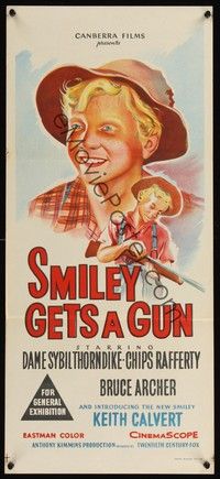 4e926 SMILEY GETS A GUN Aust daybill '58 heart-warming boy is the new Smiley, w/Chips Rafferty!