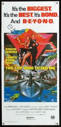 4e930 SPY WHO LOVED ME Aust daybill R80s art of Roger Moore as James Bond by Bob Peak!