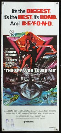 4e931 SPY WHO LOVED ME Aust daybill '77 art of Roger Moore as James Bond by Bob Peak!