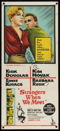 4e937 STRANGERS WHEN WE MEET Aust daybill '60 Kirk Douglas, Kim Novak, Barbara Rush!