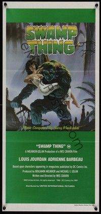 4e940 SWAMP THING Aust daybill '82 Wes Craven, Richard Hescox art of him holding Adrienne Barbeau!