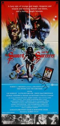 4e942 SWORD & THE SORCERER Aust daybill '82 magic, dungeons, dragons, fantasy art by Andrew J.!