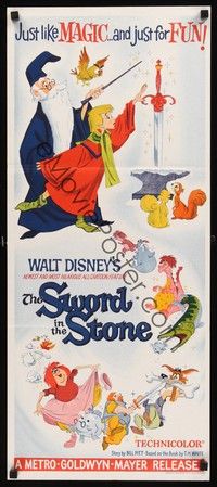 4e943 SWORD IN THE STONE Aust daybill '64 Disney's cartoon story of young King Arthur & Merlin!