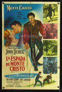 4e172 MASK OF THE AVENGER Spanish/U.S. 1sh '51John Derek, Quinn, Monte Cristo lives, fights, loves again!