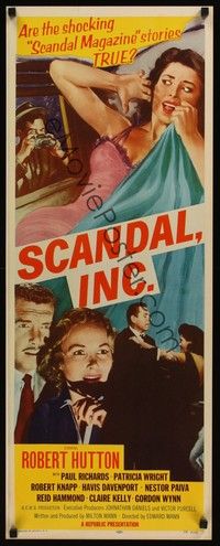 4h254 SCANDAL INC. insert '56 great art of shocking magazine tabloids spying on sexy celeb!