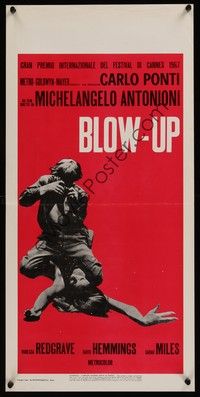 4h454 BLOW-UP Italian locandina R70s Antonioni, David Hemmings straddles sexy model Verushka!