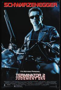 4w666 TERMINATOR 2 DS 1sh '91 Arnold Schwarzenegger on motorcycle with shotgun!