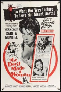 5b244 DEVIL MADE A WOMAN 1sh '61 super close up of sexiest Sara Montiel!