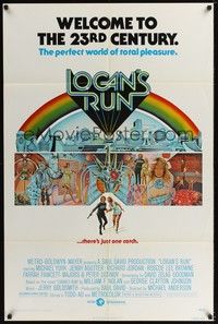 5b515 LOGAN'S RUN 1sh '76 art of Michael York & Jenny Agutter running away by Charles Moll!