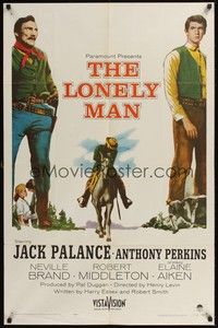 5b521 LONELY MAN 1sh '57 full-length art of Jack Palance & Anthony Perkins!