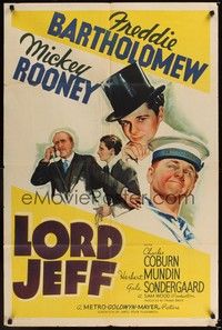 5b525 LORD JEFF style C 1sh '38 cool art of Freddie Bartholomew in top hat & sailor Mickey Rooney!