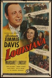 5b529 LOUISIANA 1sh '47 Governor Jimmie Davis & pretty Margaret Lindsay!