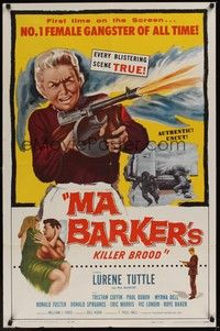 5b538 MA BARKER'S KILLER BROOD 1sh '59 great artwork of the no. 1 female gangster of all time!