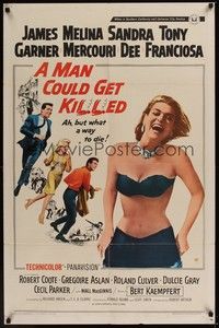 5b545 MAN COULD GET KILLED blue 1sh '66 James Garner, Melina Mercouri, Sandra Dee, Tony Franciosa!